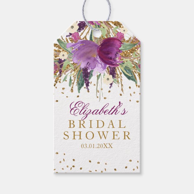 Blommigt Glitter Amethyst Möhippa Gift Märkres Presentetikett (Framsidan)