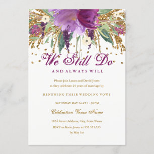 Blommigt Glitter Amethyst Vow Renewal Anniury Inbjudningar