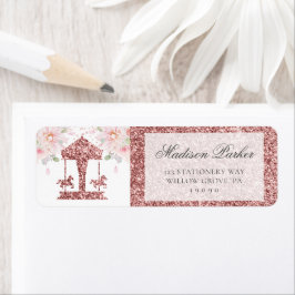 Blommigt Glitter Birthday Carousel Personlig Returadress Etikett