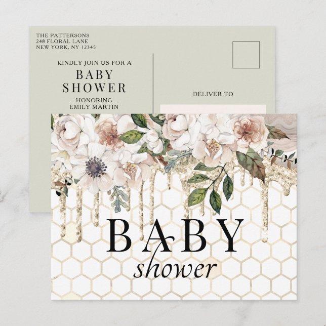 Blommigt Glitter - droppbar babystövel Vykort (Fram/baksida)