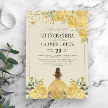 Blommigt Glitter Guld & Gult Princess Quinceanera