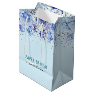 Blommigt Glitter Light Blue Grattis på födelseda