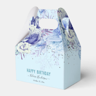 Blommigt Glitter Light Blue Grattis på födelseda Presentaskar