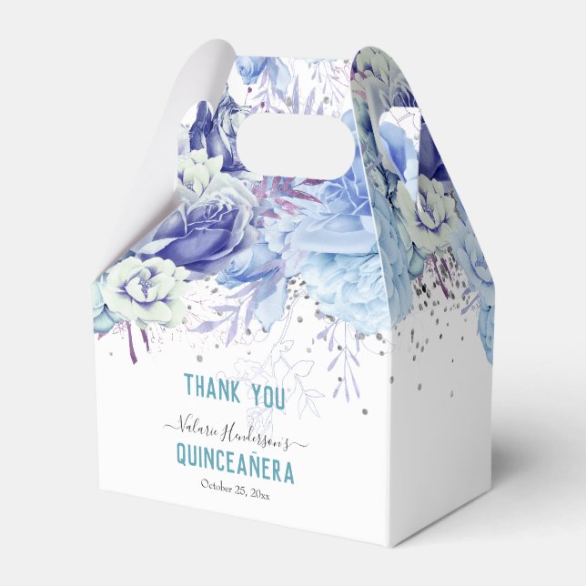 Blommigt Glitter Light Blue Quinceañera Presentaskar (Framsidan Sidan)