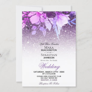 *~* Blommigt Glitter Modern Lila AR10 Bröllop Inbjudningar