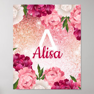 Blommigt Glitter monogramdesign Poster