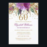 Blommigt Glitter mousserande Amethyst 60 Birthday Inbjudningar<br><div class="desc">Mer blommigt födelsedag i Lilla Bayleigh-affären! Vi har använt teckningar från: www.createthecut.com</div>