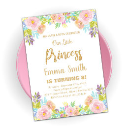Blommigt Glitter Princess Birthday bjudande Inbjudningar