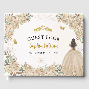 Blommigt Glitter Princess Quinceanera Guestbook Gästböcker