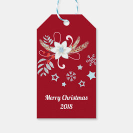 Blommigt Glitter Snöflingor Röda julen Presentetikett