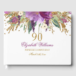 Blommigt Glitter Sparkling Amethyst 90:e Birthday Gästböcker