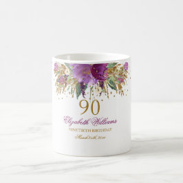 Blommigt Glitter Sparkling Amethyst 90:e Birthday Kaffemugg