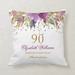 Blommigt Glitter Sparkling Amethyst 90:e Birthday Kudde