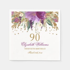 Blommigt Glitter Sparkling Amethyst 90:e Birthday Pappersservett