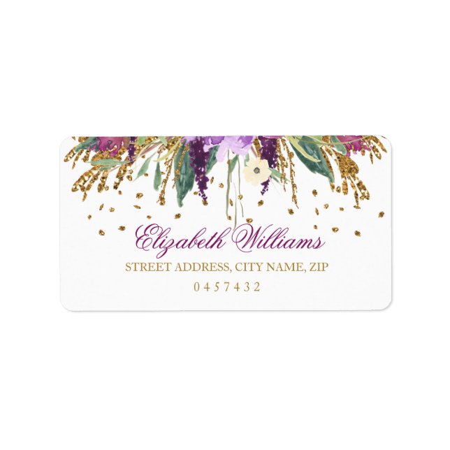 Blommigt Glitter Sparkling Amethyst Adressetikette Adressetikett (Framsidan)