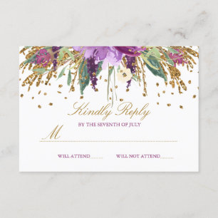 Blommigt Glitter Sparkling Amethyst Bröllop OSA Kort