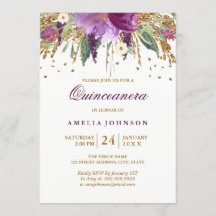 Blommigt Glitter Sparkling Amethyst Quinceanera