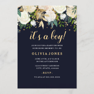 Blommigt Glitter Sparkling Boy Baby Shower Inbjudningar