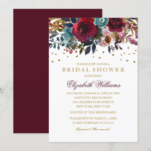 Blommigt Glitter Sparkling Burgundy Möhippa Inbjudningar