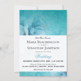 *~* Blommigt Glitter Teal Elegant bröllop Inbjudningar