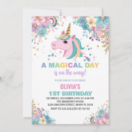 Blommigt Glitter Unicorn Birthday Investigations Inbjudningar