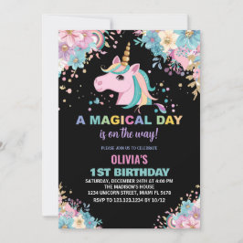Blommigt Glitter Unicorn Birthday Investigations Inbjudningar
