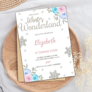 Blommigt Glitter Winter Wonderland Birthday Inbjudningar