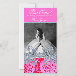 Blommigt Glitzy Quinceanera Sweet sixteen Snöre Tack Kort