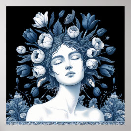 Blommigt Goddess - Elegant Blue Botanical Art Poster