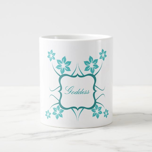 Blommigt Goddess Jumbo Mugg, Teal Mugg (Framsidan)