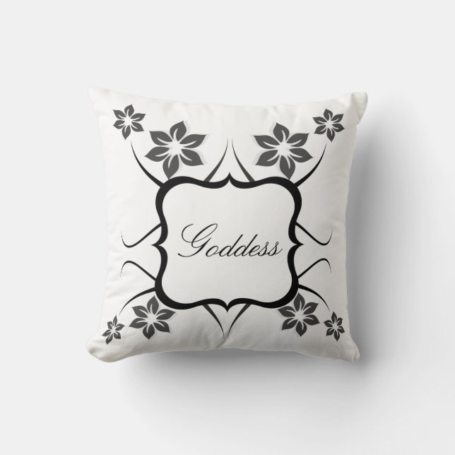Blommigt Goddess Pillow, Grått Kudde (Framsida)