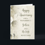 Blommigt Godson & Wife Årsdag Kort<br><div class="desc">Lycklig bröllop-årskort för gudon och hustru med vackra vita blommor av vintage mönster och sentimentala vers.</div>