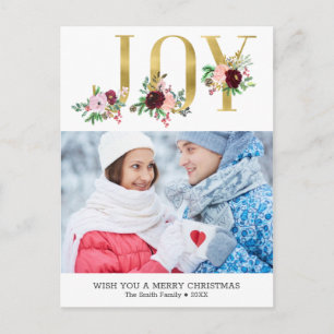 Blommigt Gold Foil Joy Anpassningsbar Photo jul Vykort