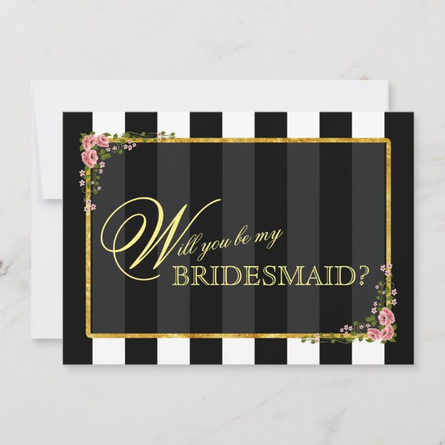 Blommigt Gold Foil, KOMMER DU ATT VARA MIN BRIDESM Inbjudningar (Framsida)