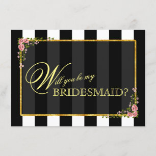 Blommigt Gold Foil, KOMMER DU ATT VARA MIN BRIDESM Inbjudningar