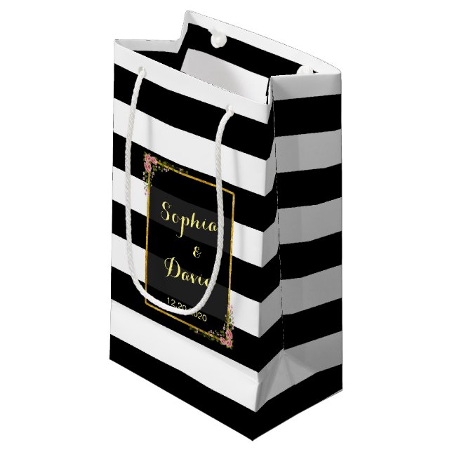 Blommigt Gold Foil Rand Wedding Favor Bag (Framsidan Vinklad)
