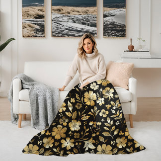 Blommigt Golden and Black Elegant Fleecefilt