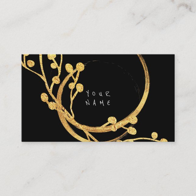 Blommigt Golden Foil Glass Black Glam Vip Visitkort (Framsida)