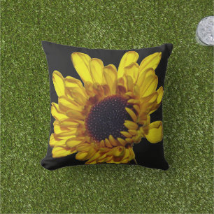 Blommigt Golden Gult Black Abstrakt Artsy Gift Kudde