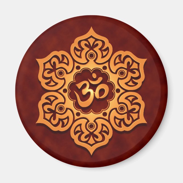 Blommigt Golden Red Aum Design Magnet (Framsidan)