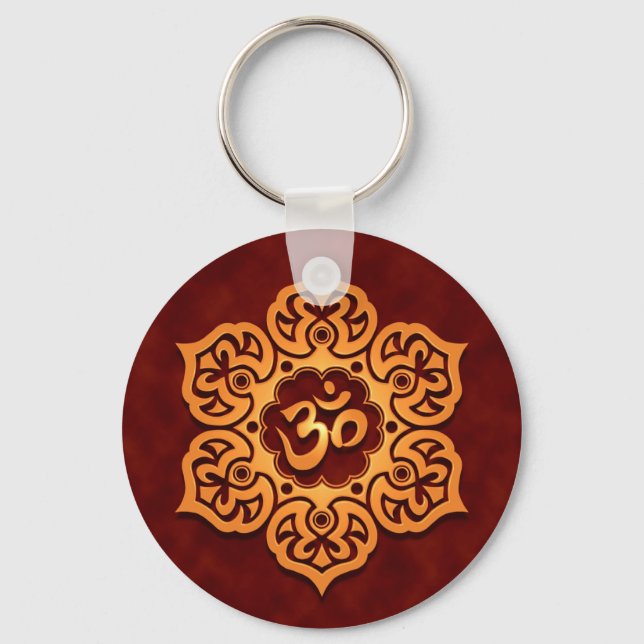 Blommigt Golden Red Aum Design Nyckelring (Framsida)