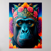 Blommigt Gorilla Animal Poster