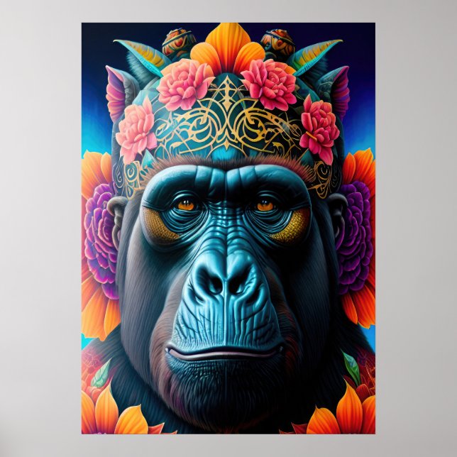Blommigt Gorilla Animal Poster (Framsidan)