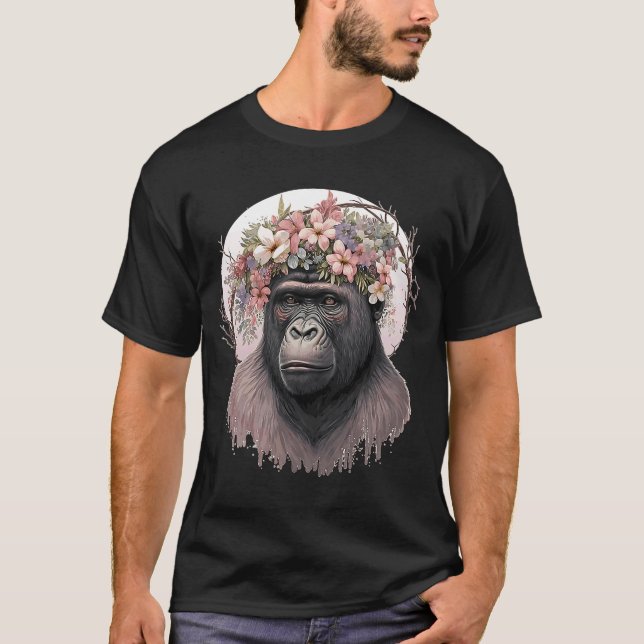 Blommigt Gorilla Flower Krona Monkey T Shirt (Framsida)