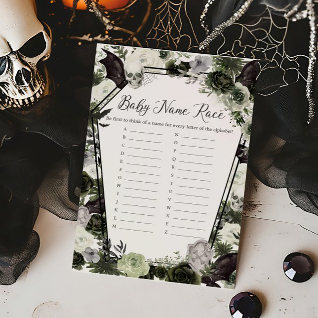Blommigt Gotham Baby Shower Baby Namn Tävling (Floral Gothic Coffin Baby Shower Baby Name Race Game)
