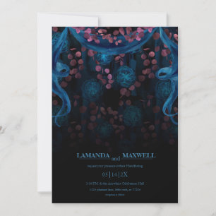 Blommigt Gothic Blue Rosa Bröllop Handfastening vi Inbjudningar