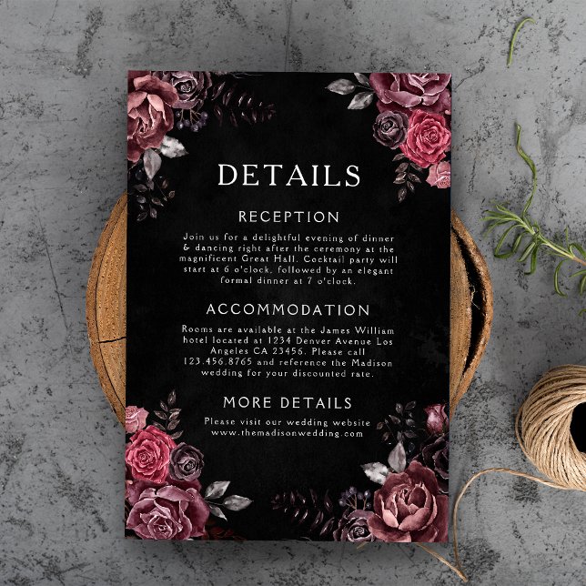 Blommigt Gothic Details Bröllop Black Tilläggskort (Skapare uppladdad)