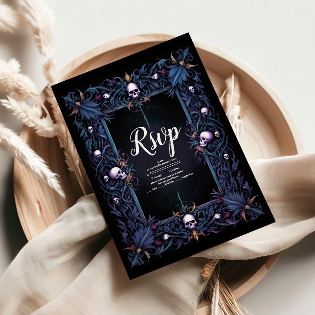 Blommigt Gothic Halloween Bröllop OSA Kort (Skapare uppladdad)