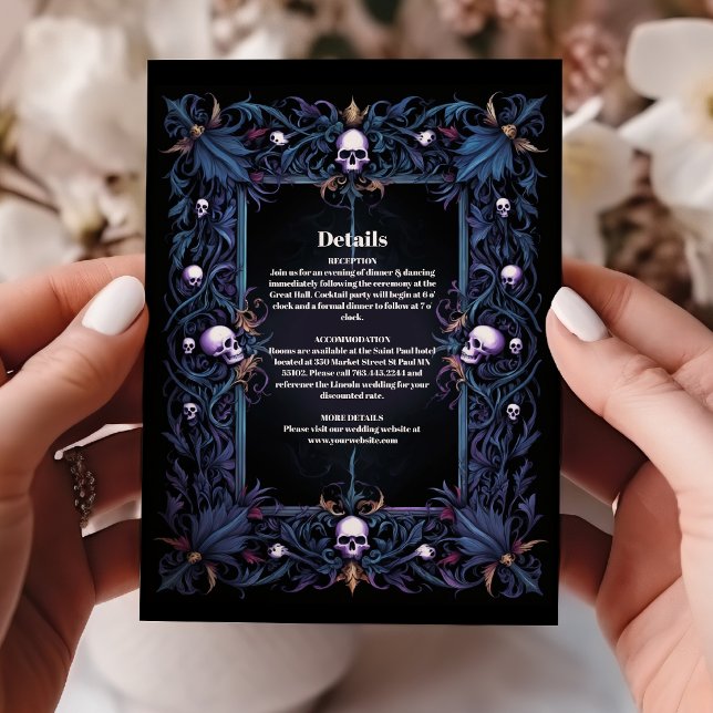 Blommigt Gothic Halloween Bröllop Tilläggskort (Skapare uppladdad)