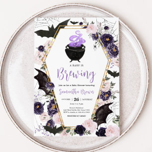 Blommigt Gothic Halloween Coffin Baby Shower Inbjudningar